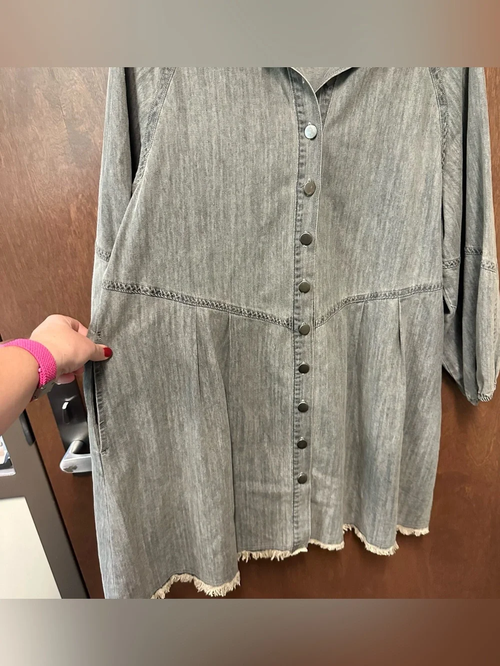 Natural Life Melissa chambray denim dress size M stone gray boho peasant farm - Picture 5 of 8